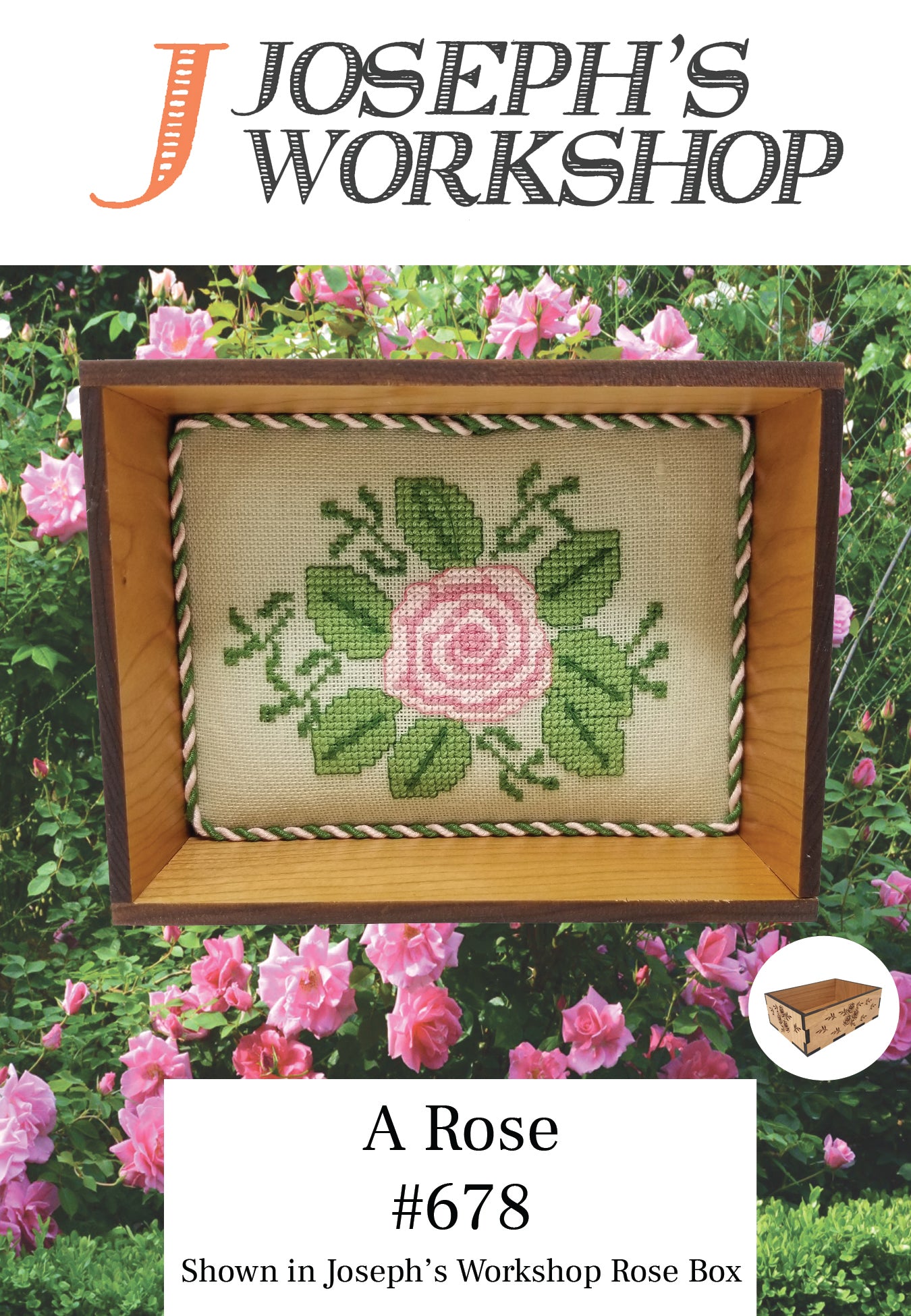 A beautifully stitched cross-stitch pattern of a rose on 26 ct Water Lily fabric, showcasing intricate details and vibrant colors.