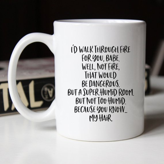 White mug with humorous text