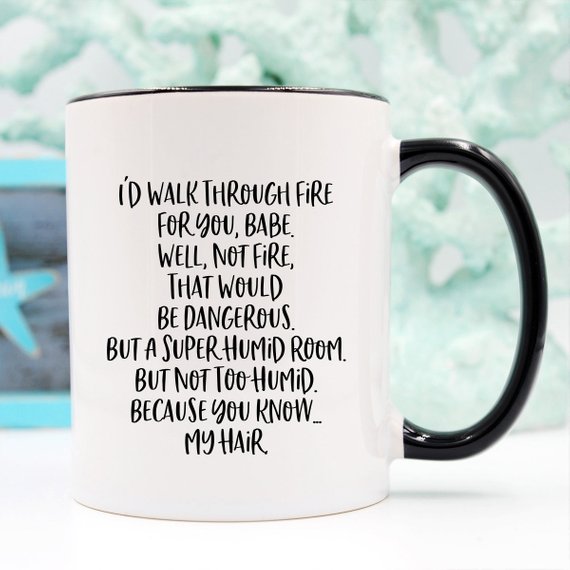 White mug with funny text