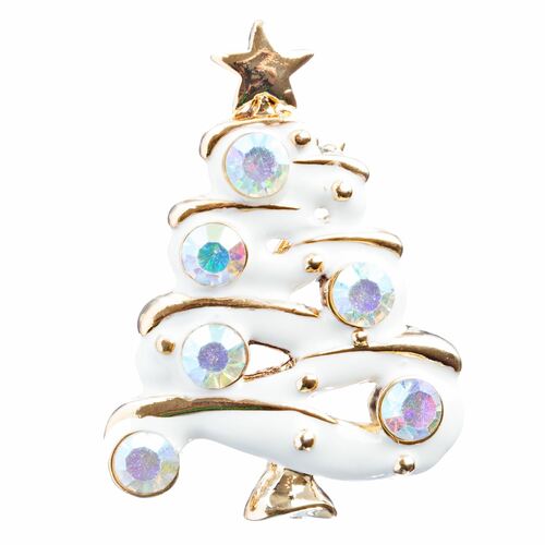 A beautiful Christmas tree charm pin adorned with sparkling rhinestones and gold plating, perfect for holiday celebrations.