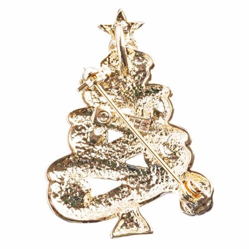 A beautiful Christmas tree charm pin adorned with sparkling rhinestones and gold plating, perfect for holiday celebrations.