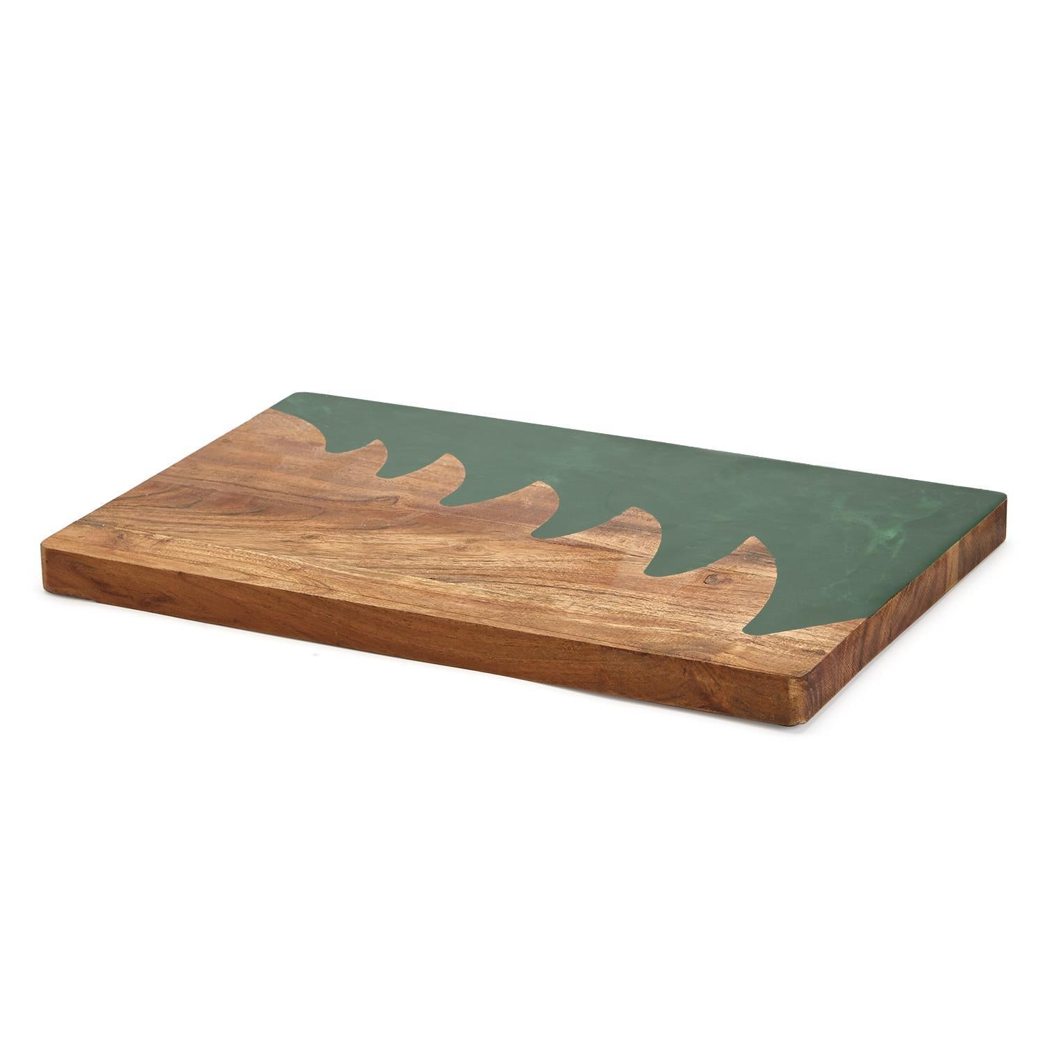 Hand-crafted Christmas Serving Board with marbled tree inlay, made from Acacia wood and resin, perfect for holiday gatherings.