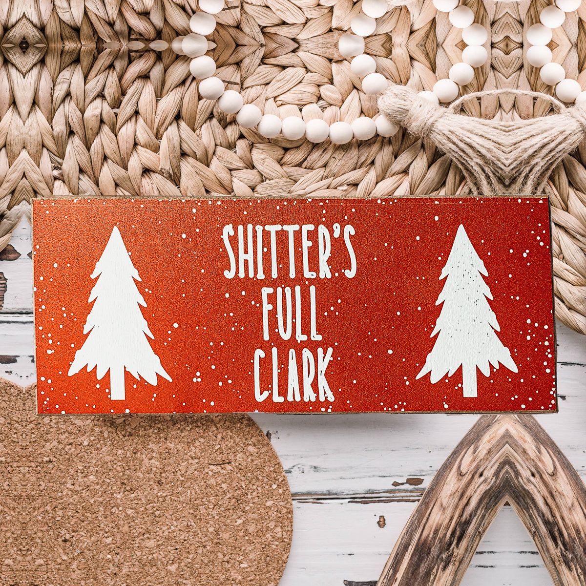 Handmade Clark Sign made of thick wood, featuring a funny Christmas design, perfect for holiday decor.