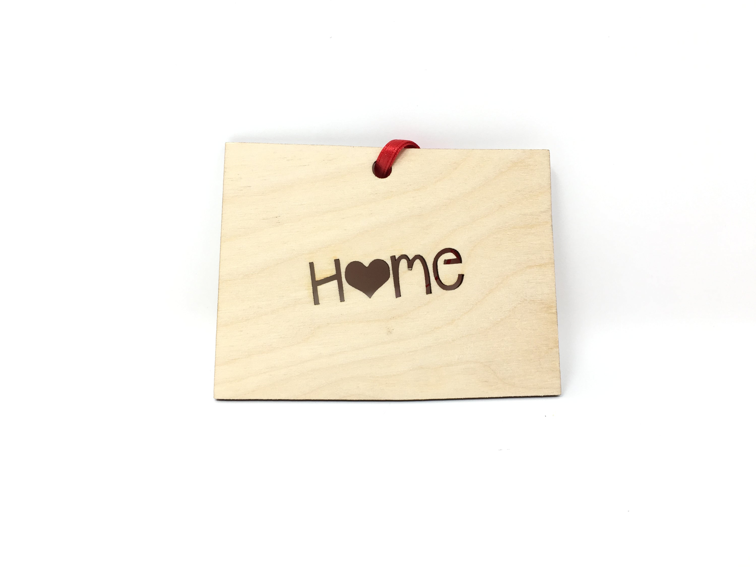 A beautifully crafted Colorado State Wood Christmas Ornament made from premium Baltic Birch wood, featuring the word 'Home' and a charming design.