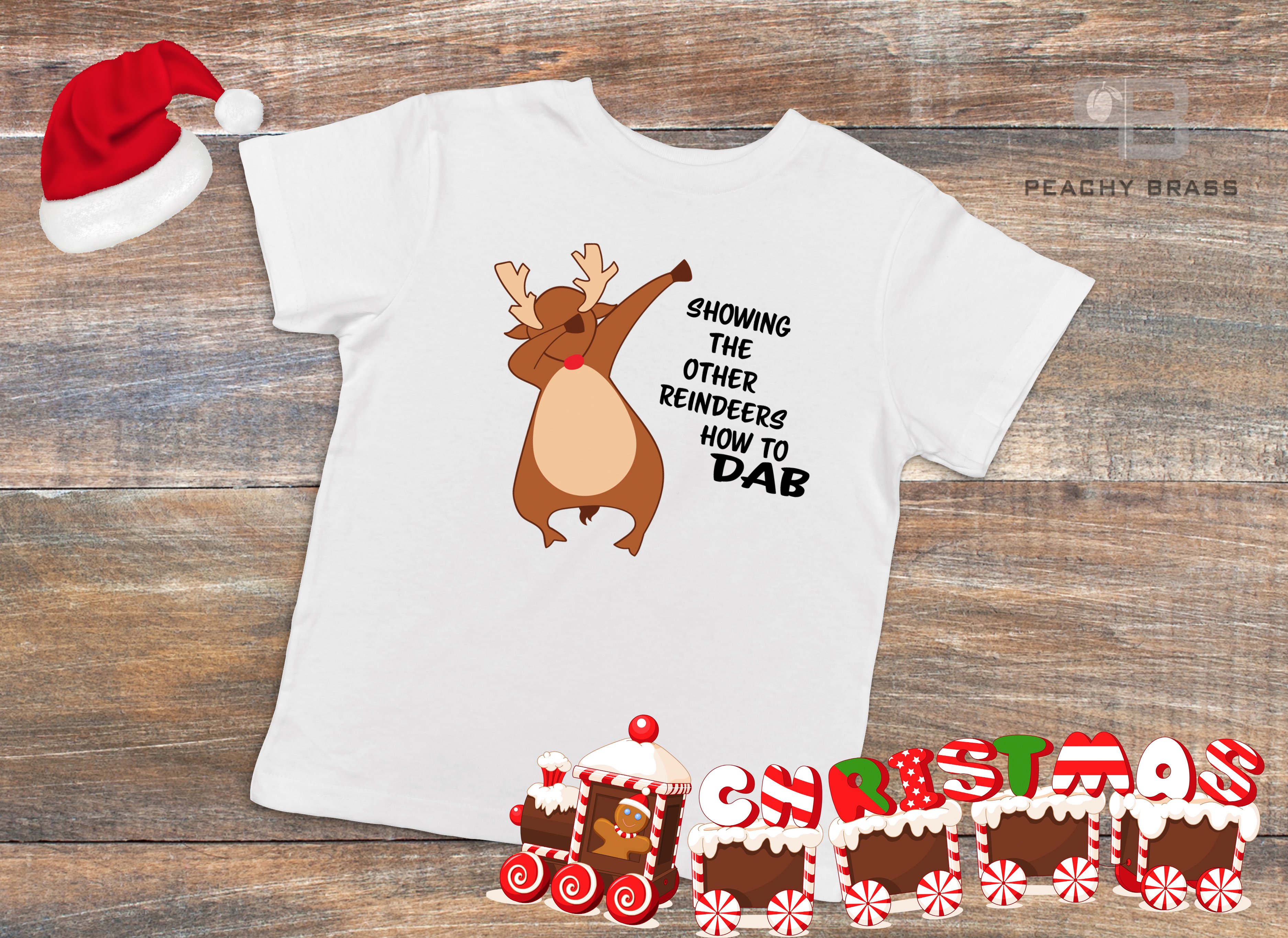 A festive Dabbin Reindeer Shirt featuring a playful design of Santa's reindeer performing the dab dance move, perfect for holiday celebrations.