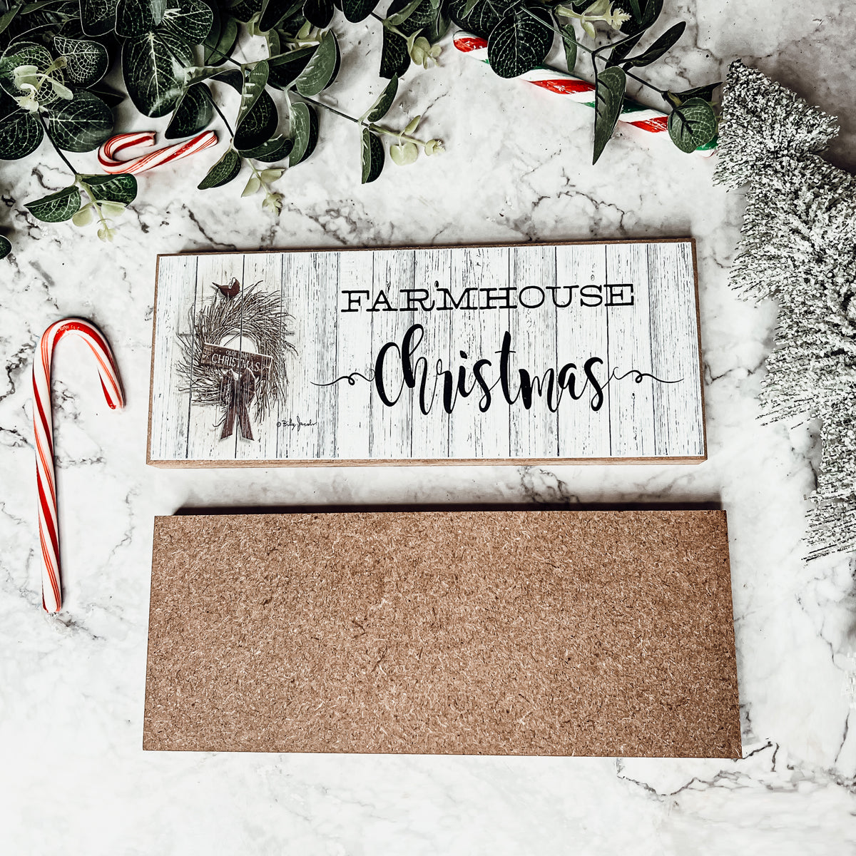 Farmhouse Christmas Sign featuring a rustic wood design, perfect for holiday decor.