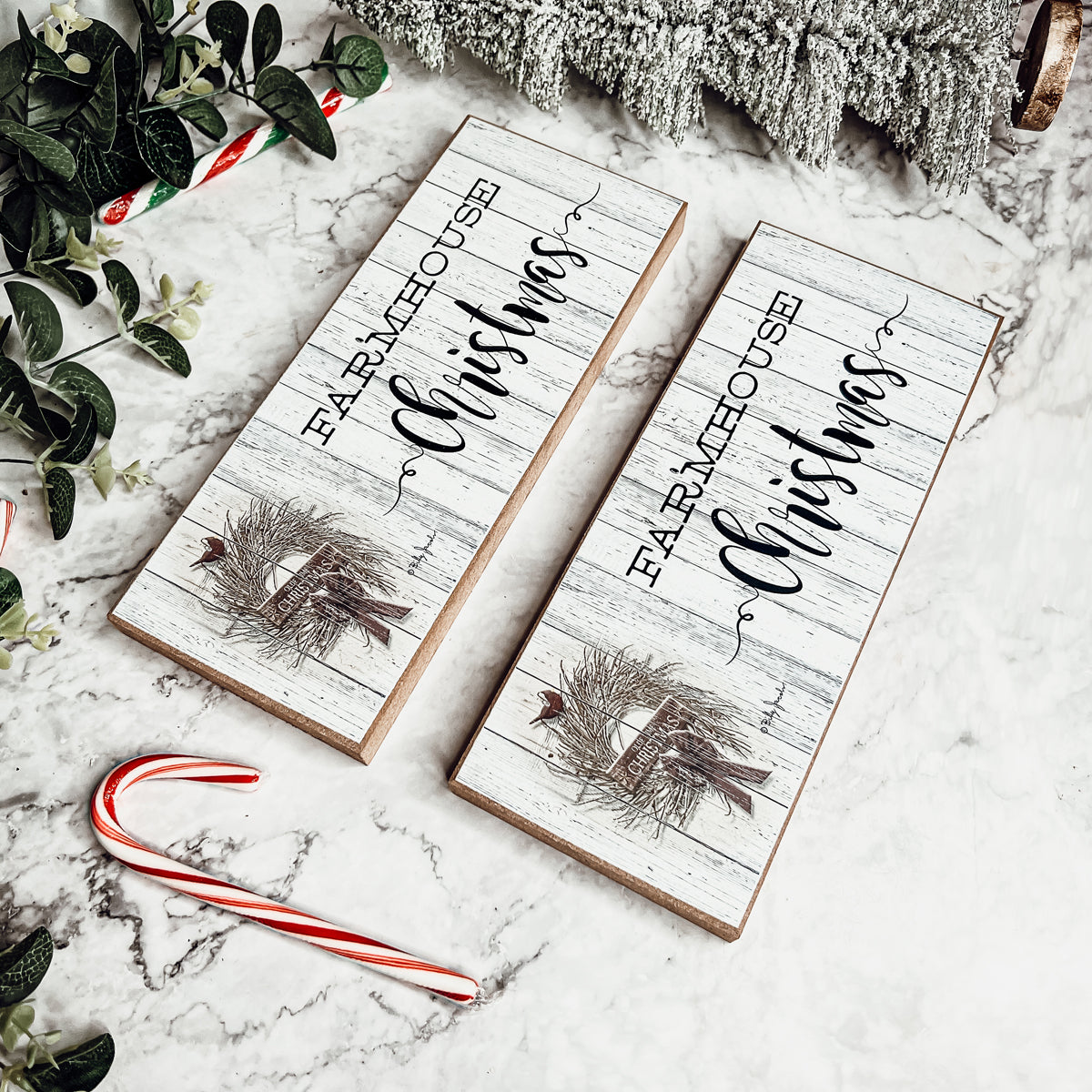 Farmhouse Christmas Sign featuring a rustic wood design, perfect for holiday decor.