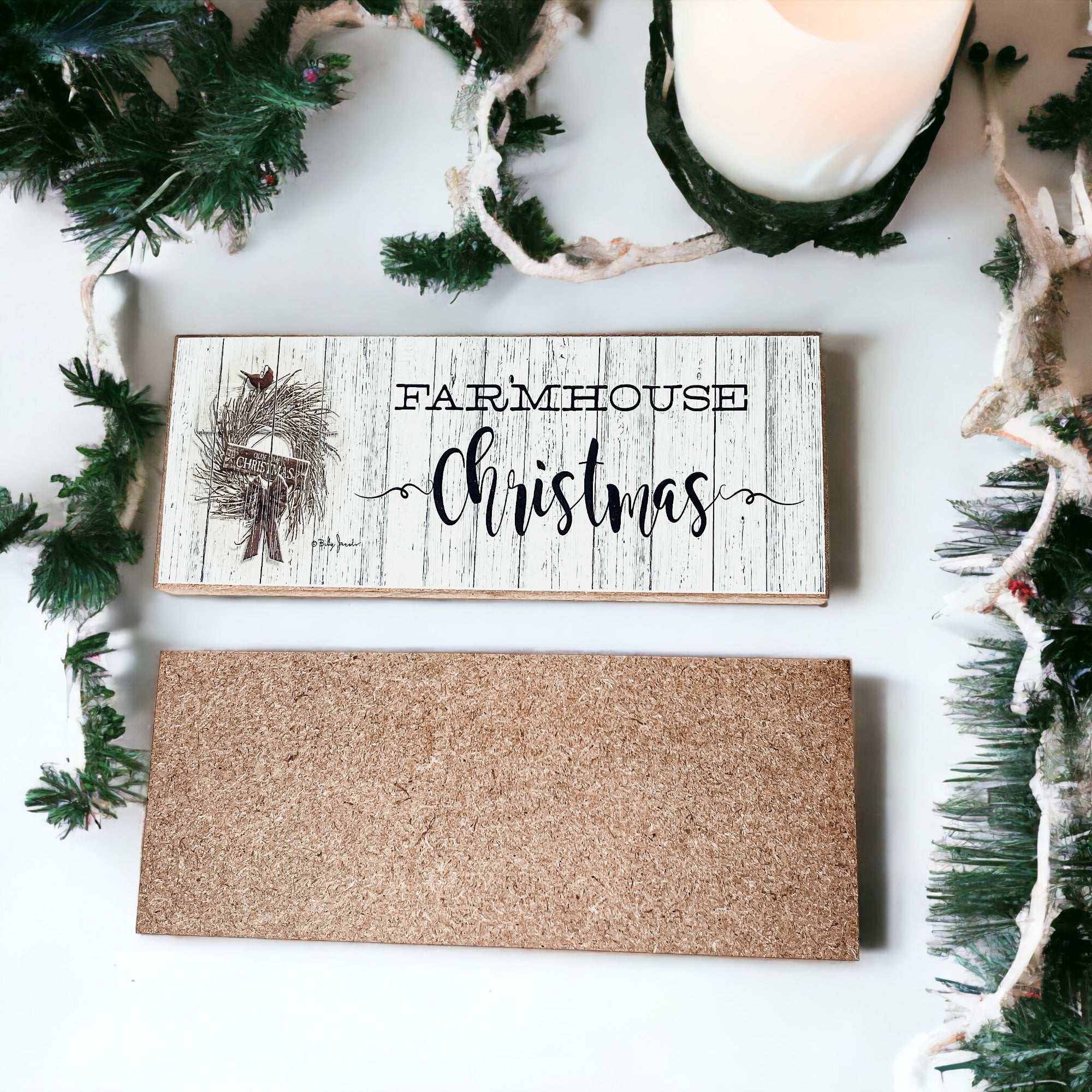 Farmhouse Christmas Sign featuring a rustic wood design, perfect for holiday decor.