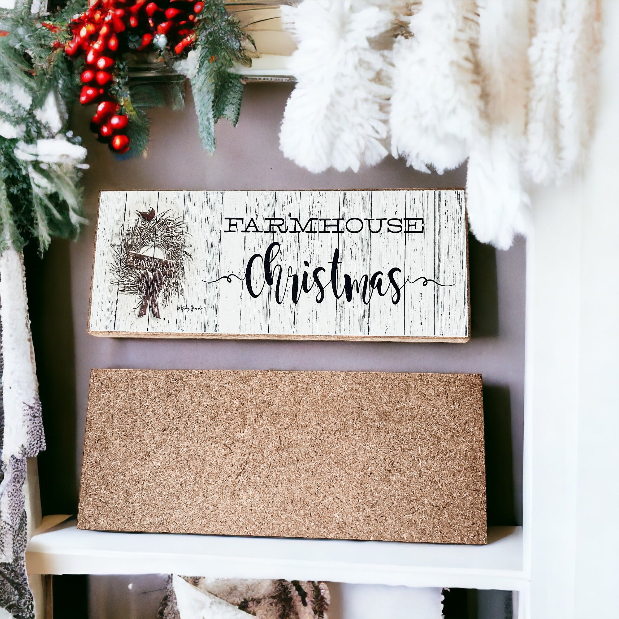 Farmhouse Christmas Sign featuring a rustic wood design, perfect for holiday decor.