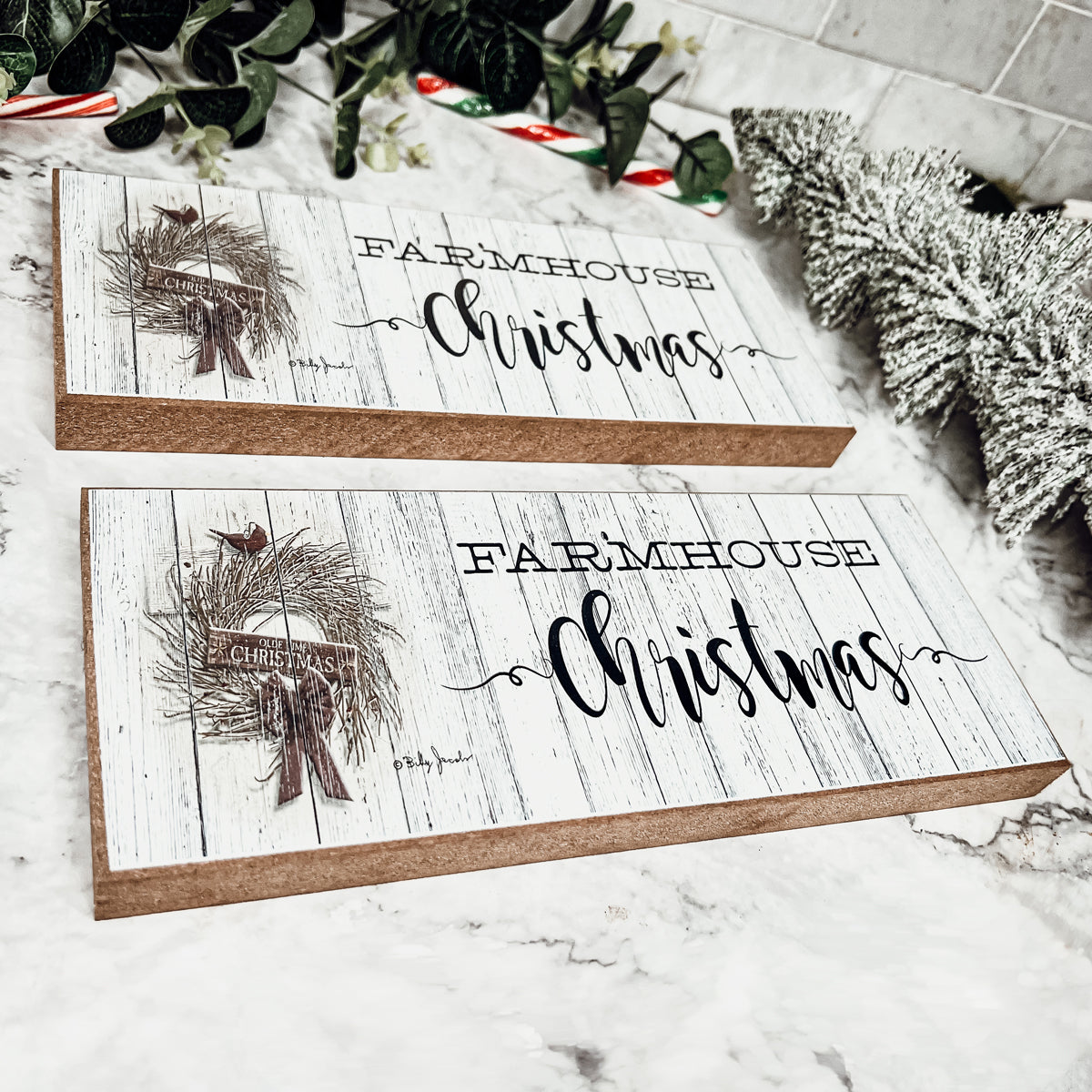 Farmhouse Christmas Sign featuring a rustic wood design, perfect for holiday decor.