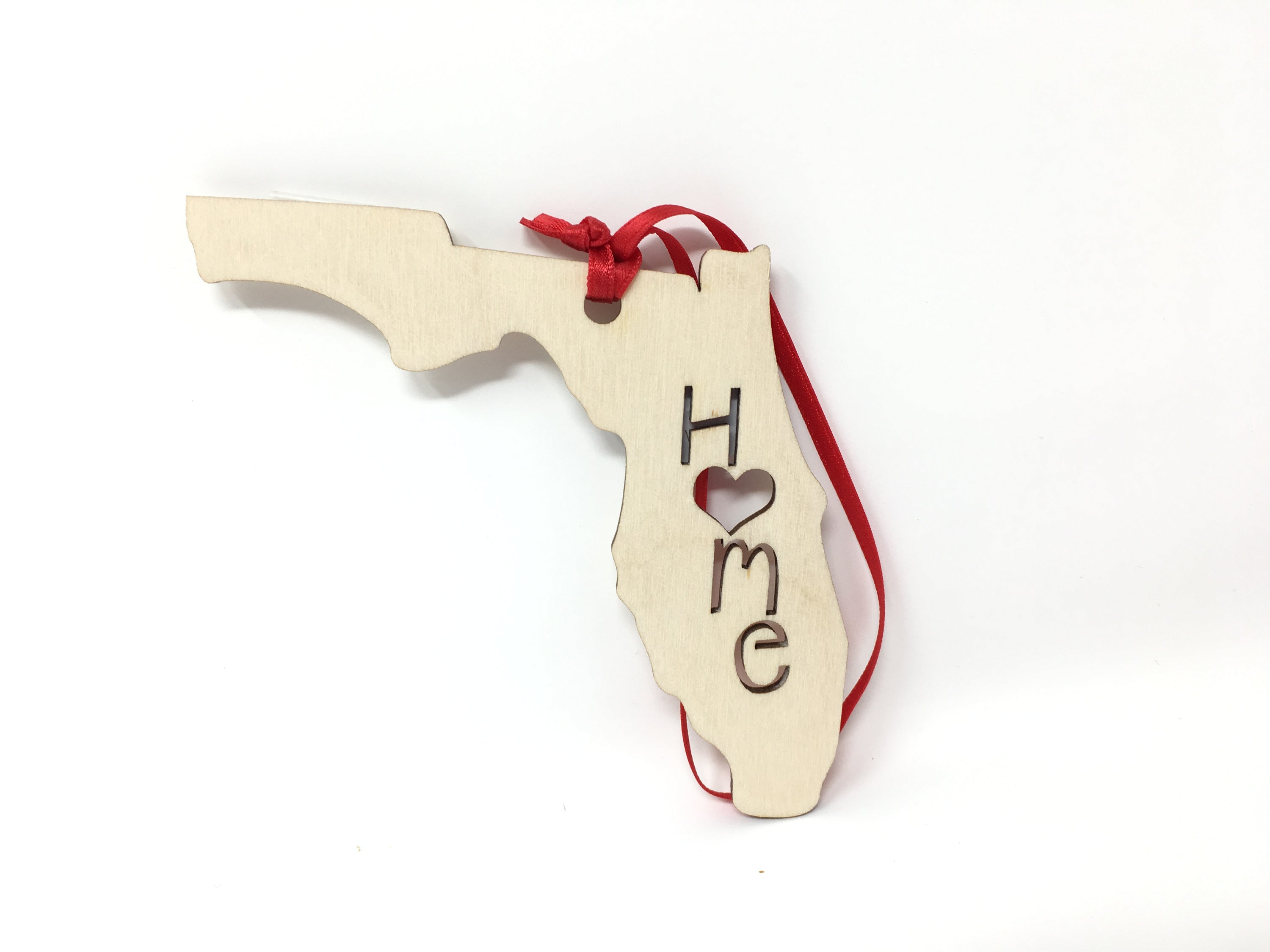 Florida State Wood Christmas Ornament made from premium Baltic Birch, featuring the word 'Home' in a charming design.