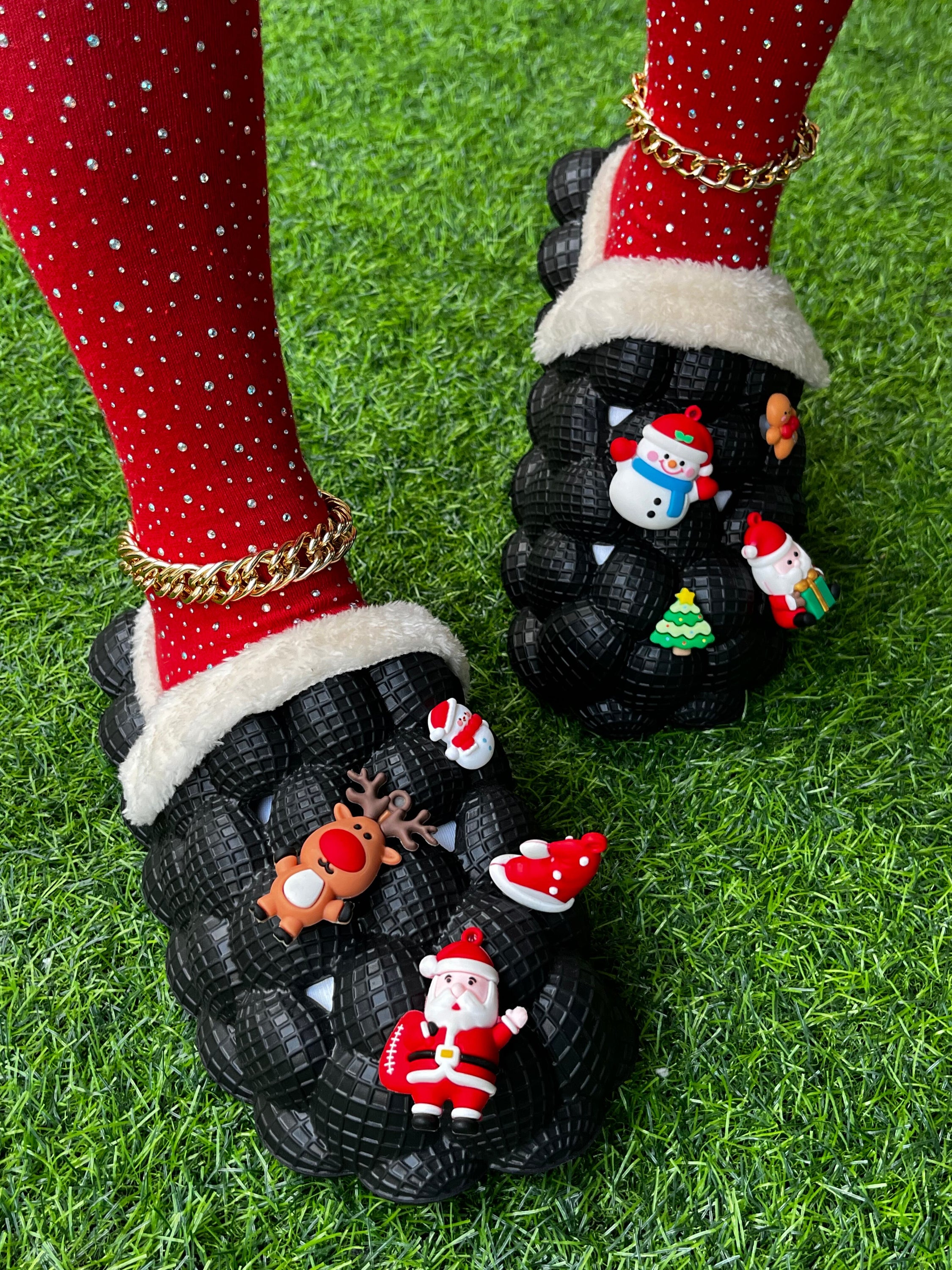 Furry House Slides in festive colors, featuring a bubble design, perfect for Christmas indoor wear.