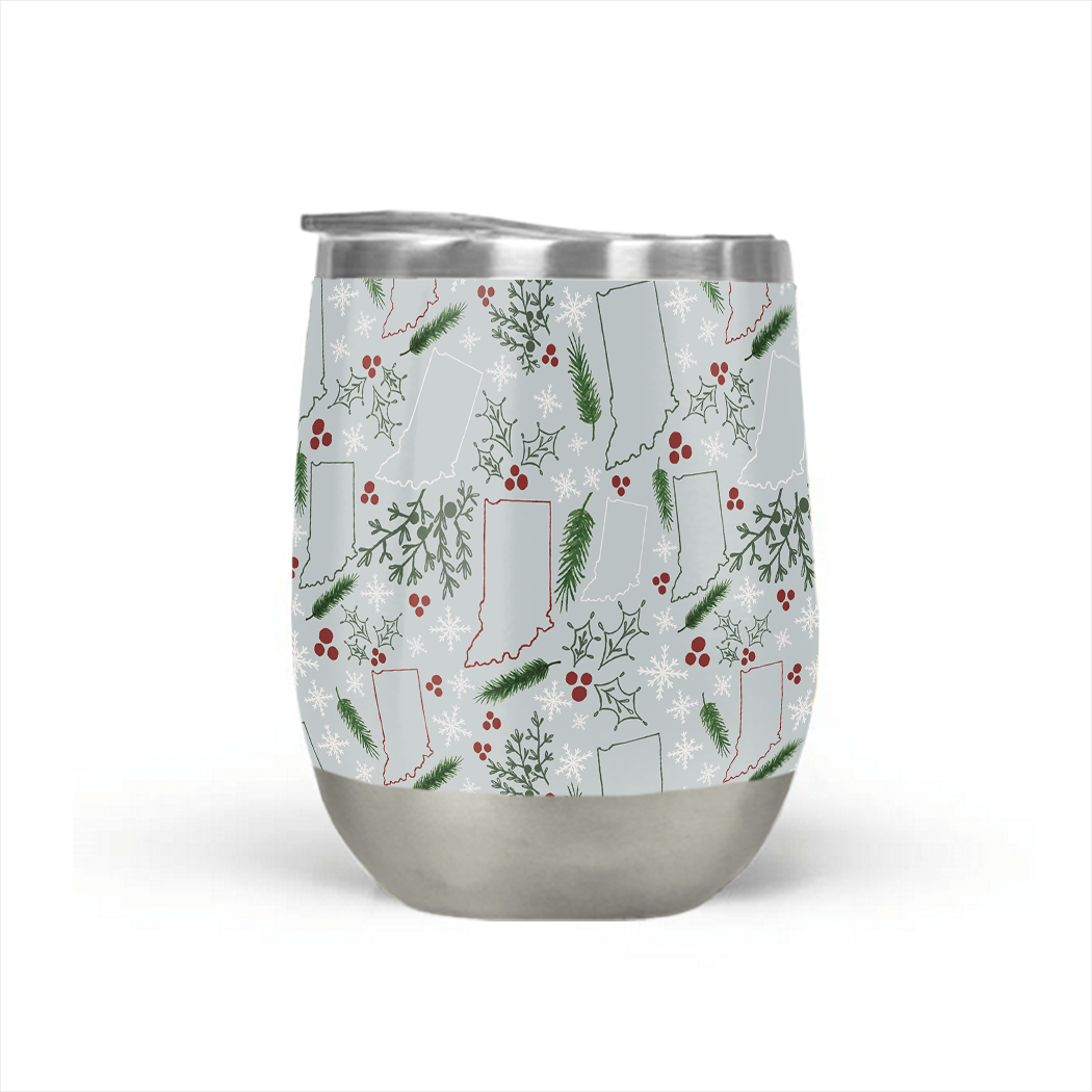 Indiana Christmas Stemless Wine Tumbler made of stainless steel with a festive design, perfect for outdoor parties and holiday celebrations.