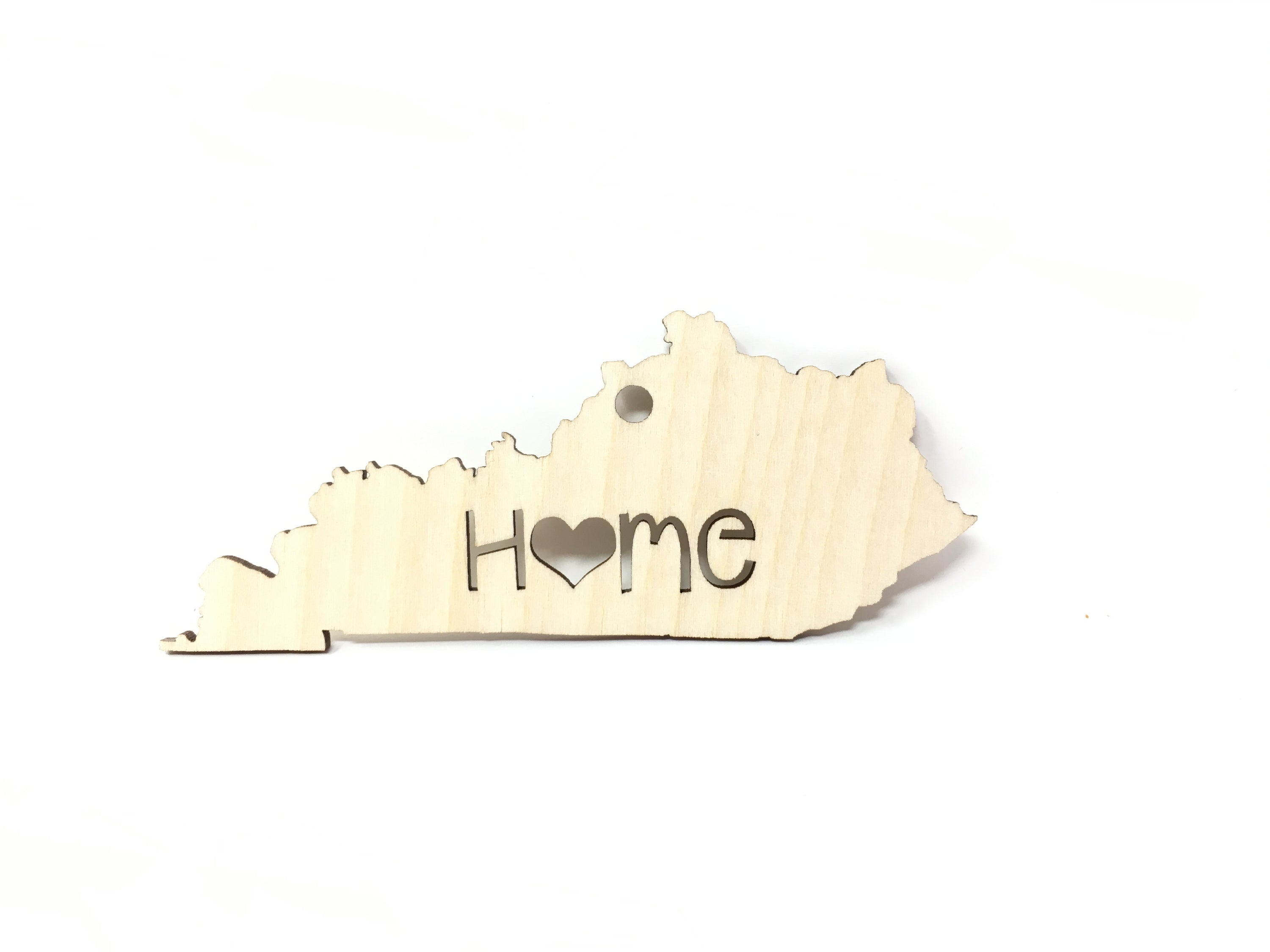 Kentucky State Wood Christmas Ornament made from Baltic Birch, showcasing the outline of Kentucky with a rustic finish.