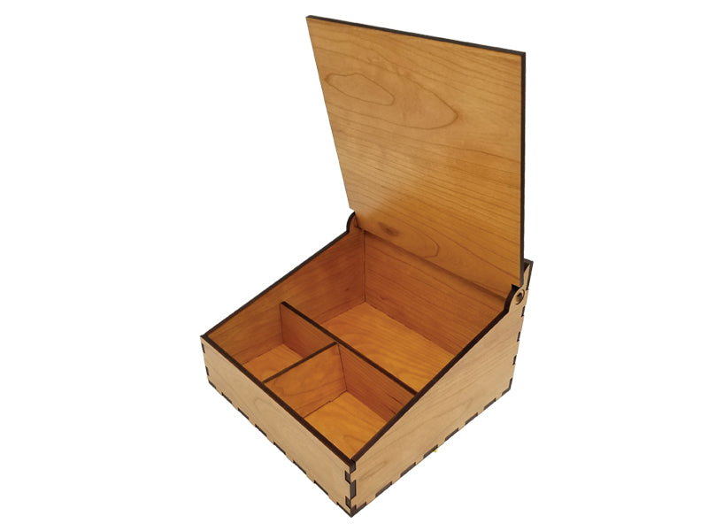 Handcrafted Alder hardwood lap desk with organizer walls and hardware-free hinge design.