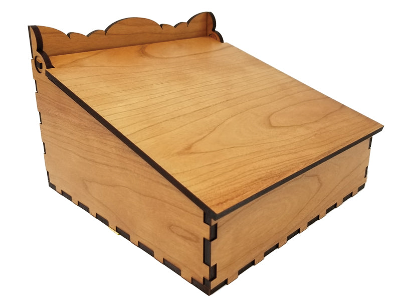 Handcrafted Alder hardwood lap desk with organizer walls and hardware-free hinge design.