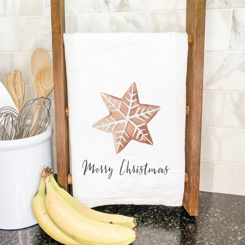 Merry Christmas Cotton Tea Towel featuring vibrant holiday design, 27 inches square, made from 100% absorbent cotton.