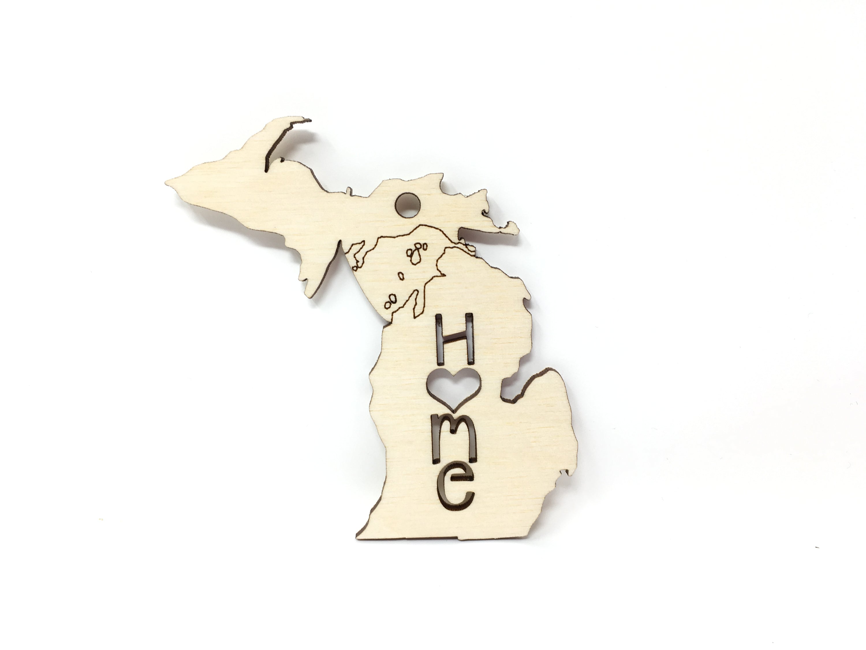 Michigan State Wood Christmas Ornament made from premium Baltic Birch wood, featuring a charming design perfect for holiday decor.