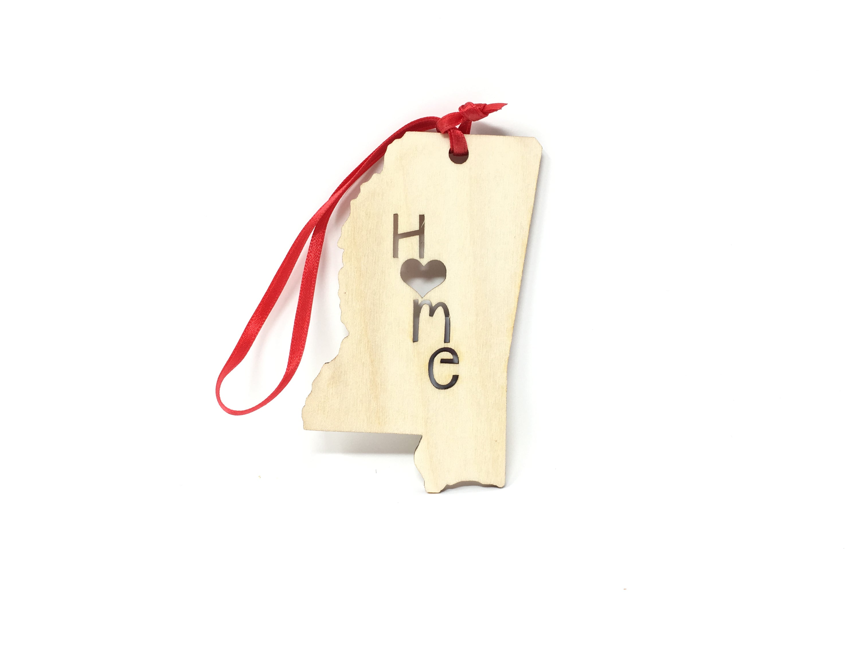 Mississippi State Wood Christmas Ornament made from Baltic Birch, featuring the word 'Home' in a charming design.