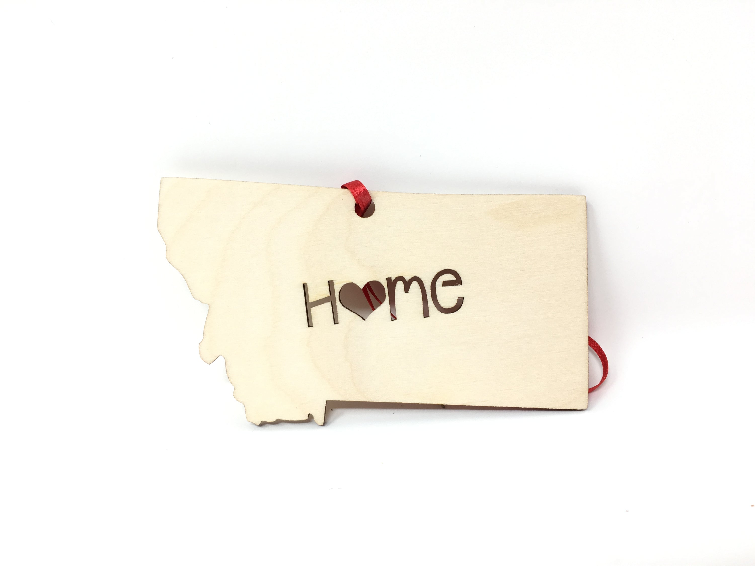 Montana State Wood Christmas Ornament featuring the word 'Home' crafted from premium Baltic Birch wood.