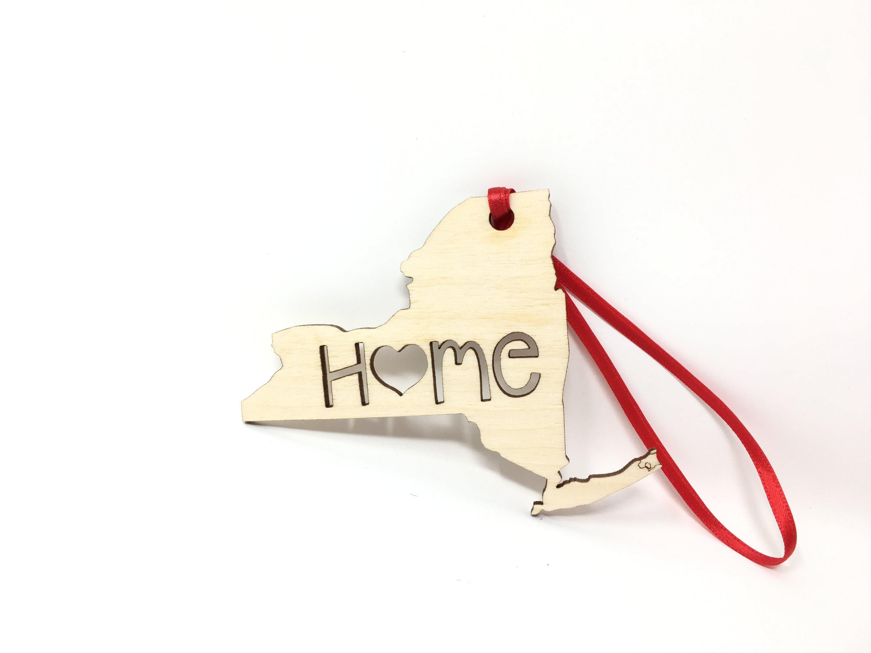 New York State Wood Christmas Ornament featuring 'Home' design made from premium Baltic Birch wood.