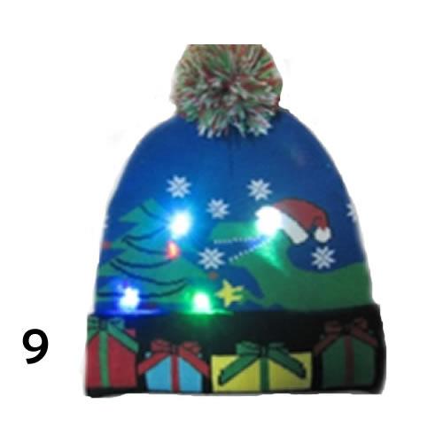 Colorful Pom Pom Party Holiday Hats with LED lights, featuring festive designs like snowmen and Christmas trees, perfect for holiday celebrations.