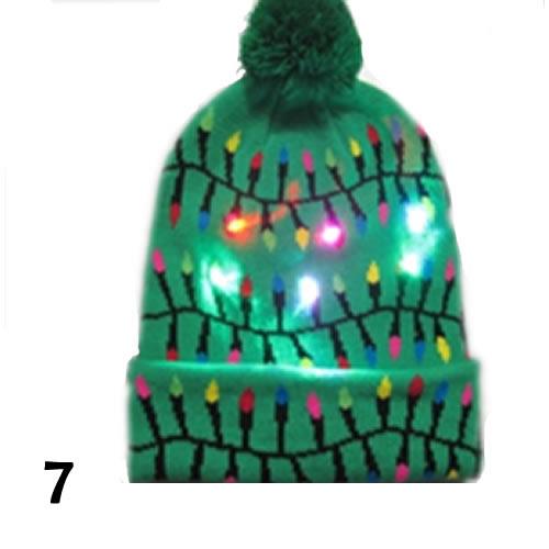 Colorful Pom Pom Party Holiday Hats with LED lights, featuring festive designs like snowmen and Christmas trees, perfect for holiday celebrations.