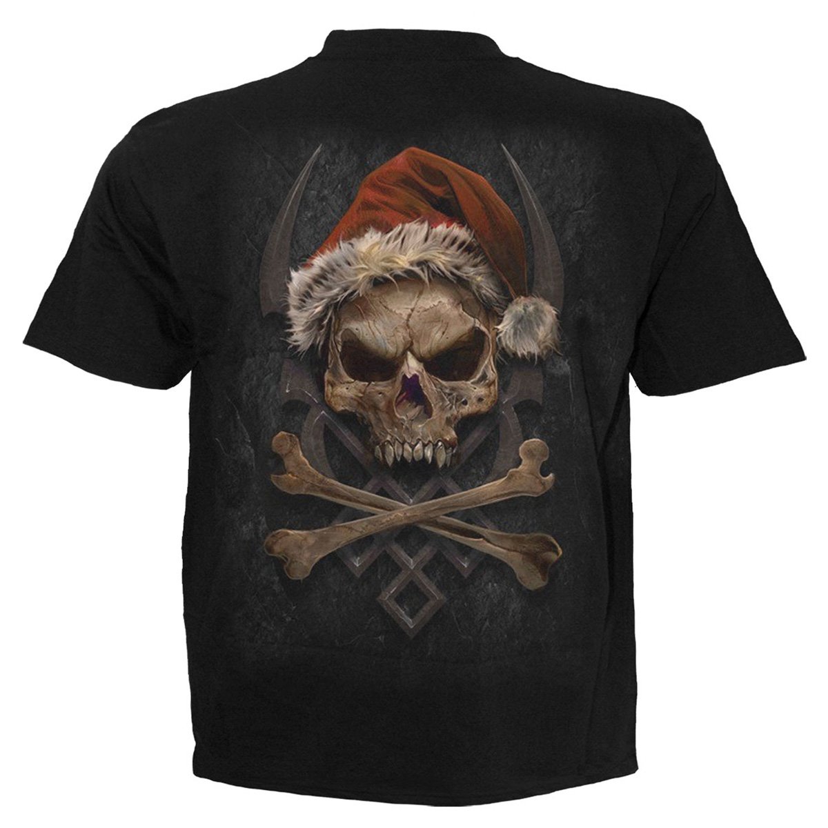 ROCK SANTA T-Shirt Black featuring a zombie Santa Claus design, made from 100% cotton with a comfortable fit.