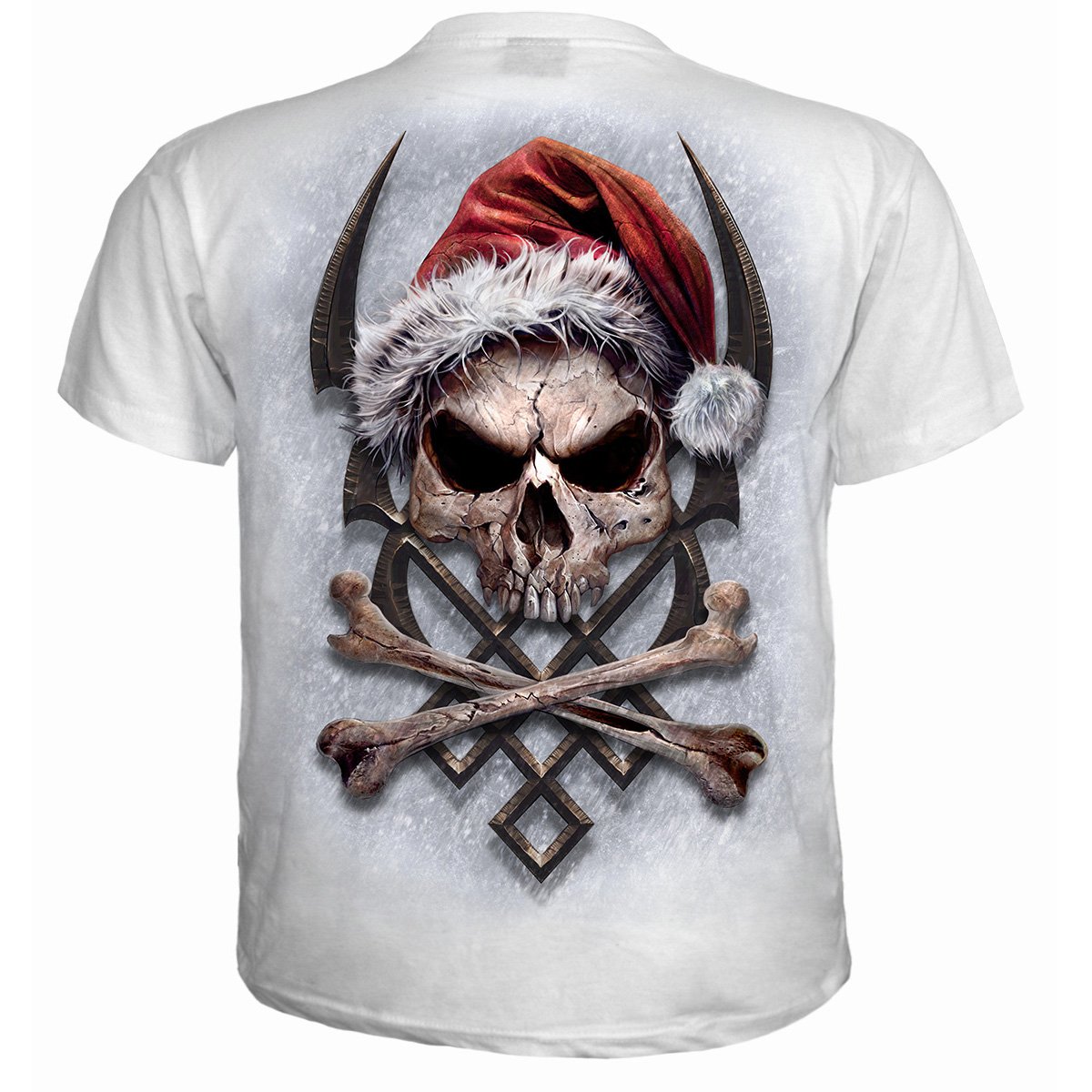 ROCK SANTA T-Shirt in white featuring a zombie Santa Claus design, made from 100% cotton with a comfortable fit.