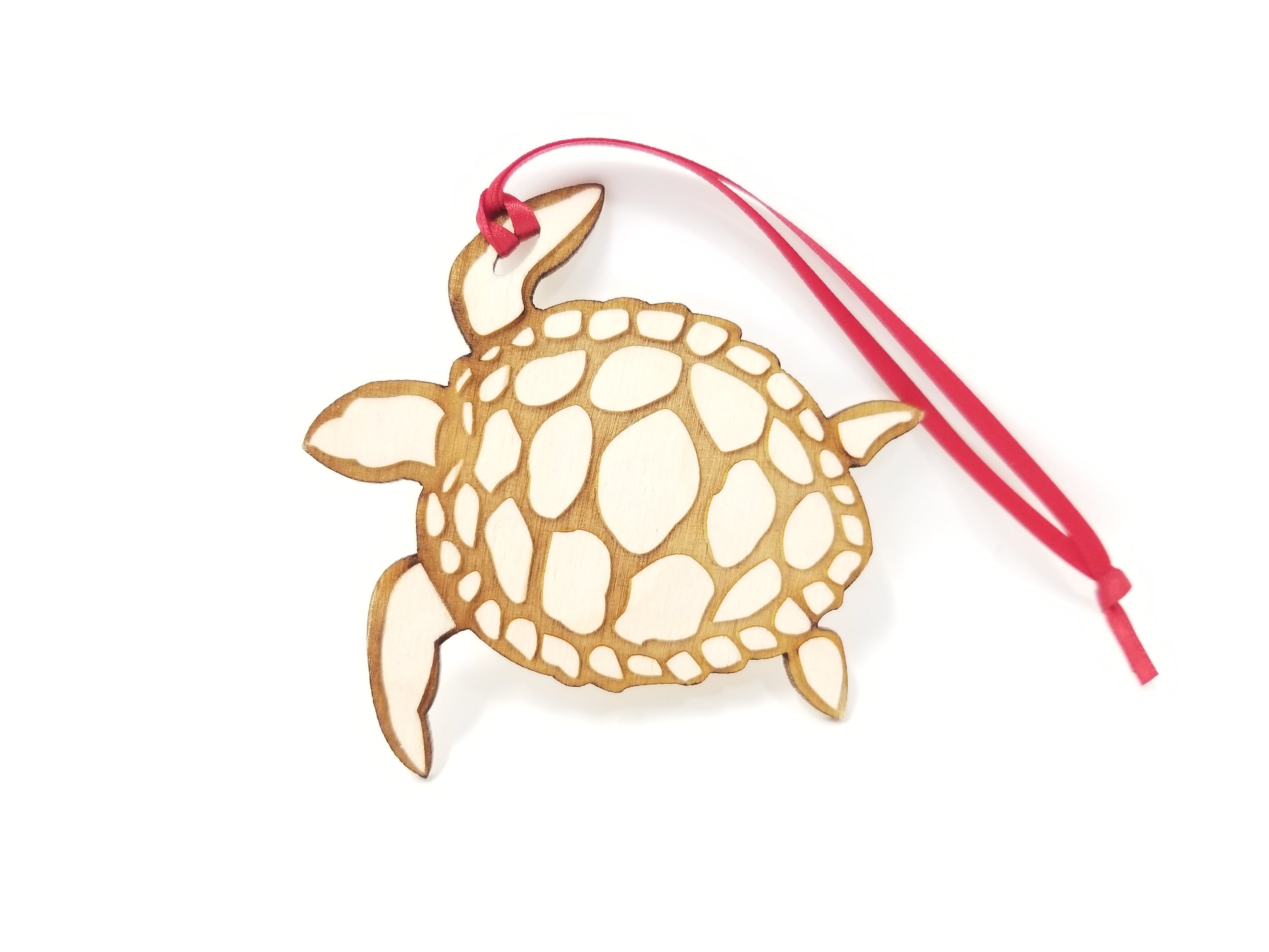 A beautifully crafted Sea Turtle ornament made from premium Baltic Birch wood, showcasing intricate laser-cut details.