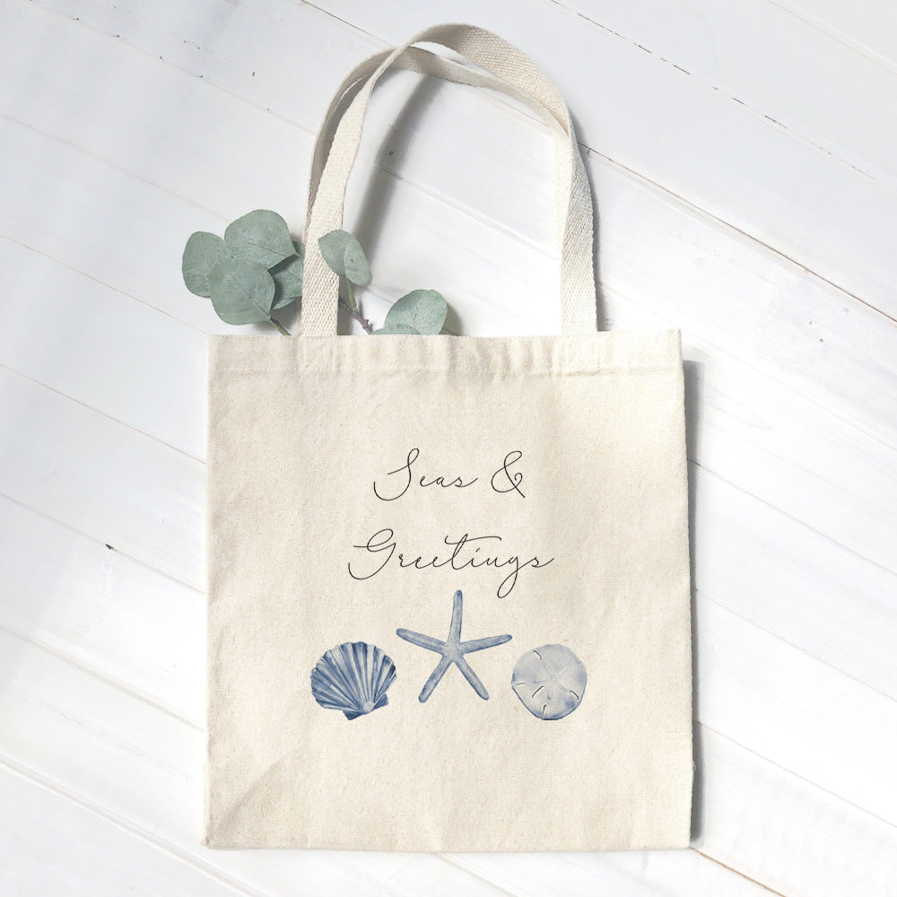 Seas & Greetings Canvas Tote Bag featuring vibrant eco-friendly design, heavy-duty fabric, and reinforced straps.