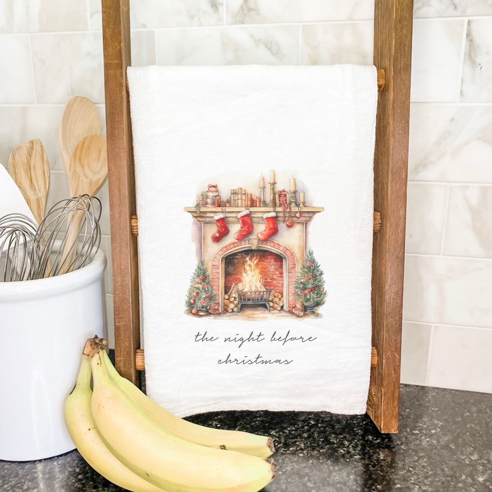 The Night Before Christmas cotton tea towel featuring a festive design, perfect for holiday kitchens.