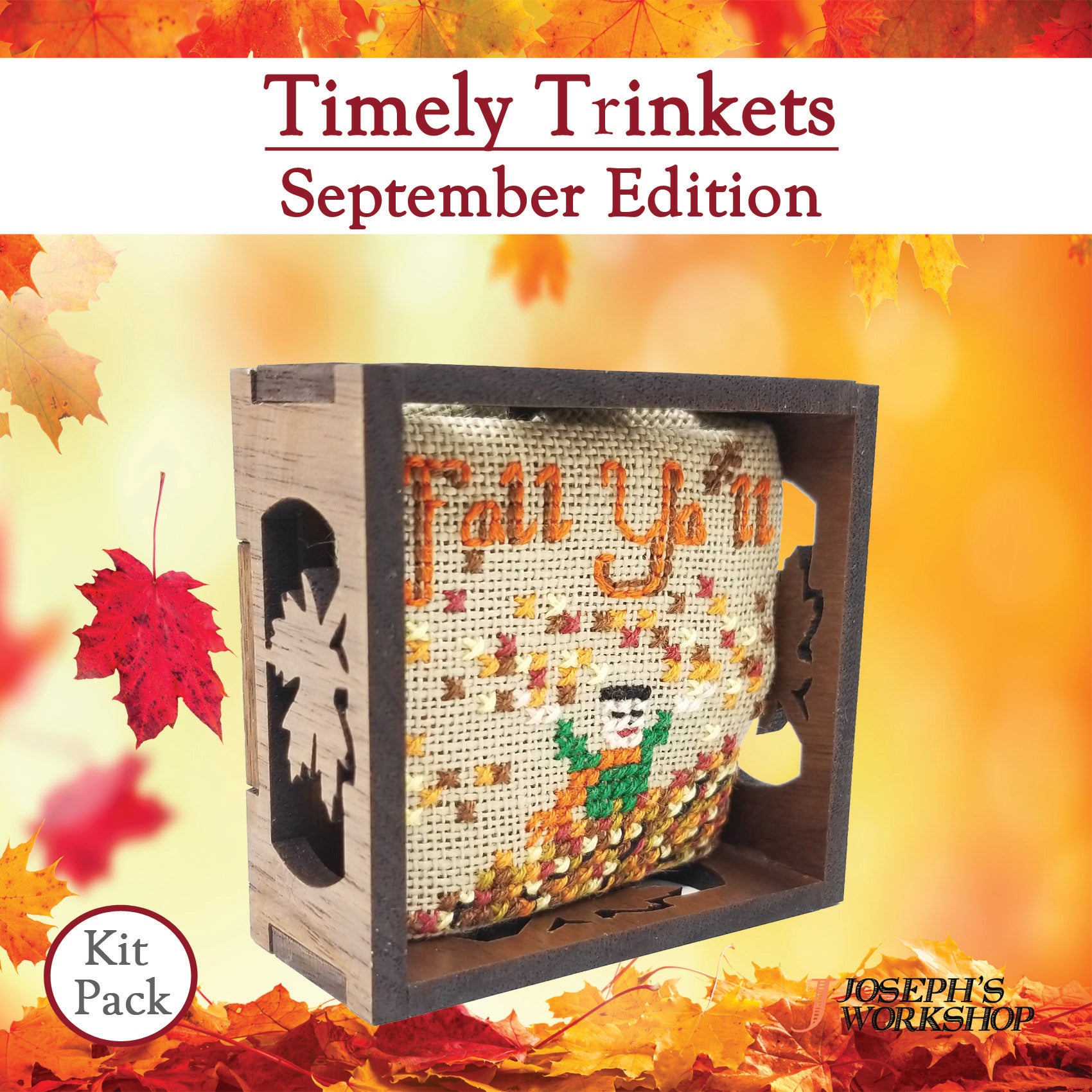 Timely Trinkets collection by Suzzanne Brakefield featuring unique monthly designs, fabric, threads, and needle in a beautifully packaged kit.