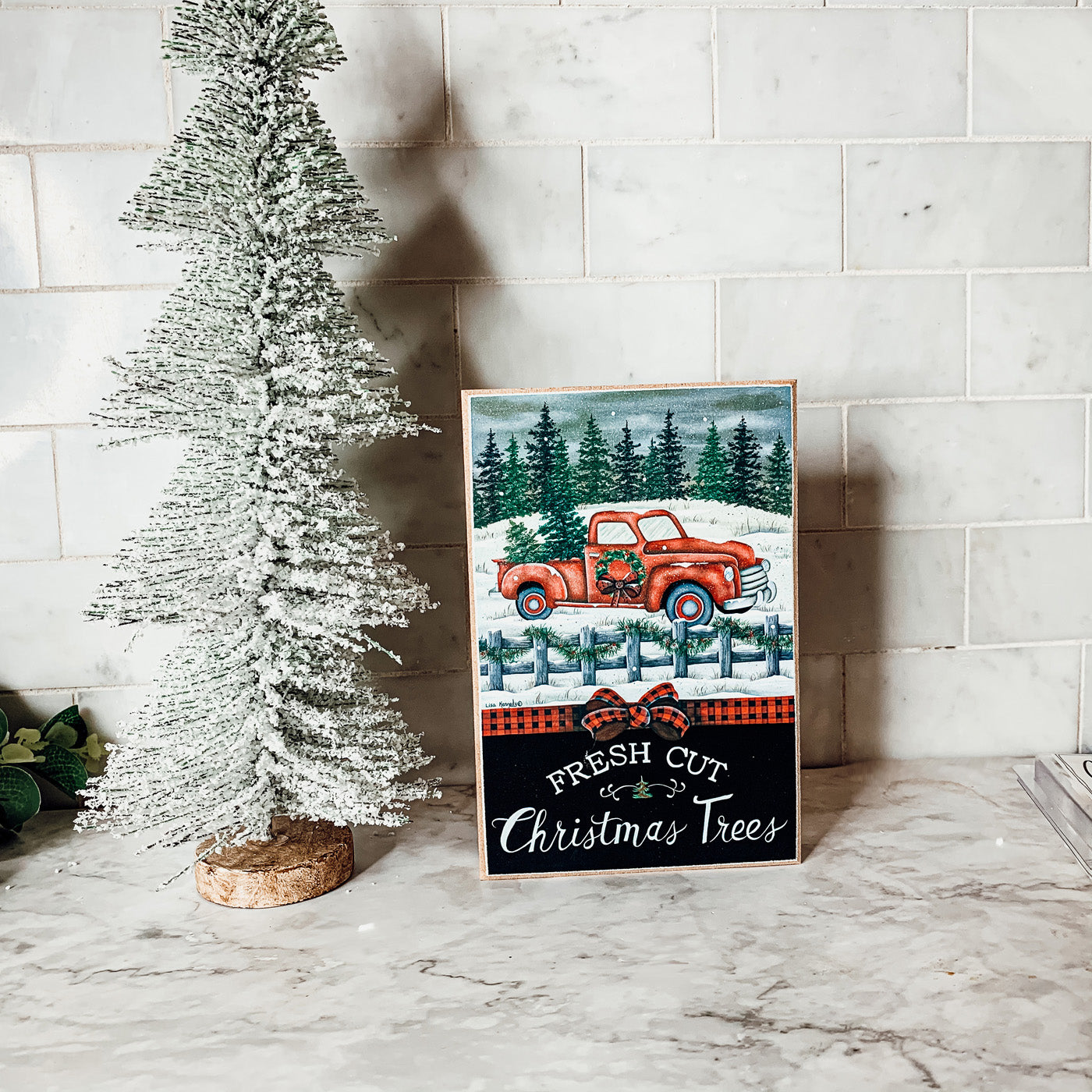 Three Vintage Christmas Blocks featuring a red truck, a red barn, and a white farmhouse, each with festive holiday messages.