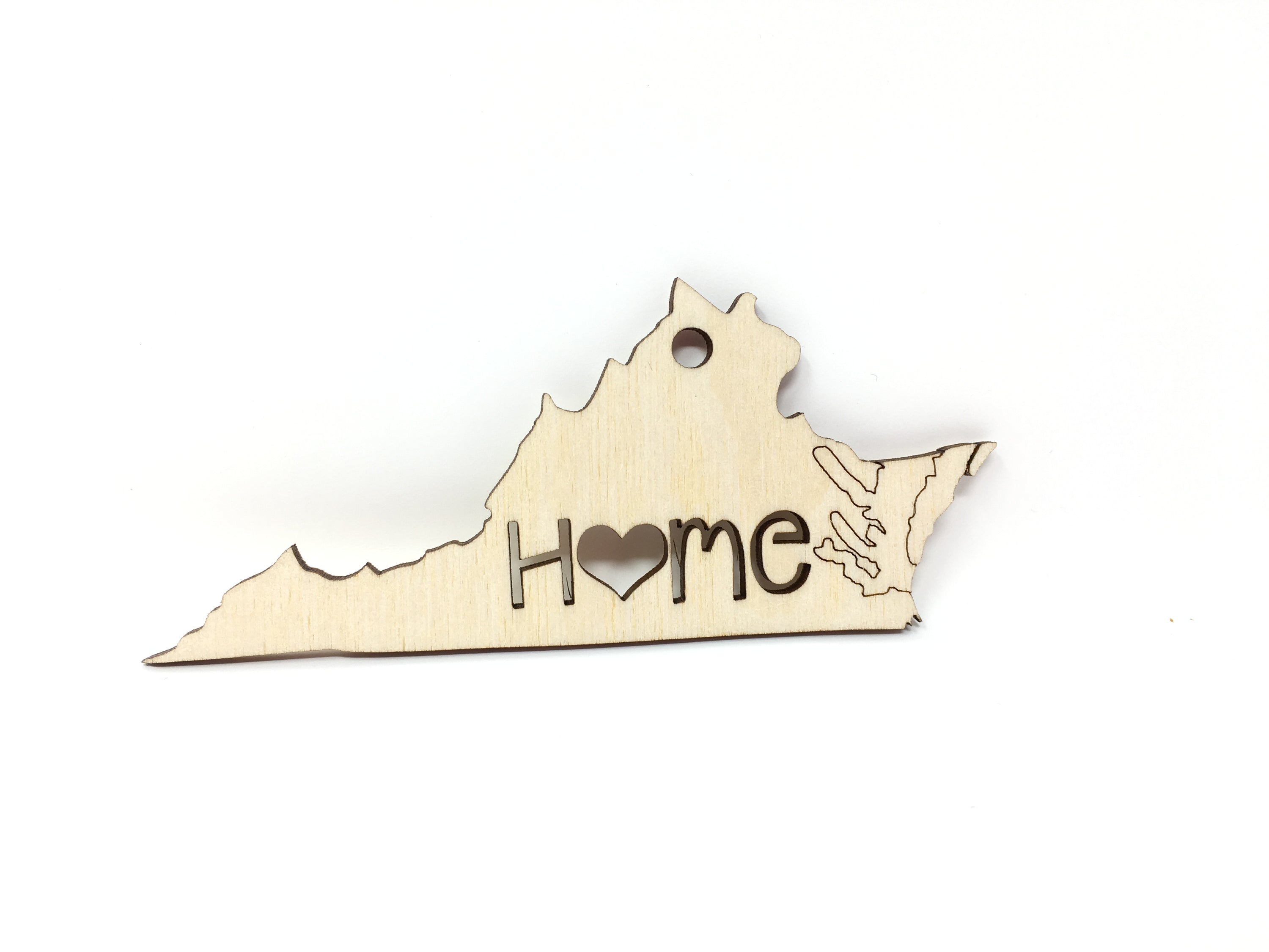 Virginia State Wood Christmas Ornament made from Baltic Birch, featuring a charming 'Home' design.