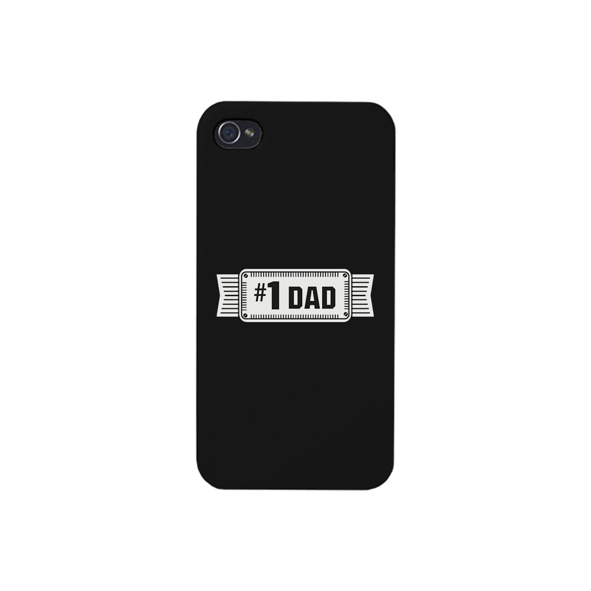 A sleek black phone case featuring '#1 Dad' design, showcasing its durable hard plastic and rubberized grip for added protection.