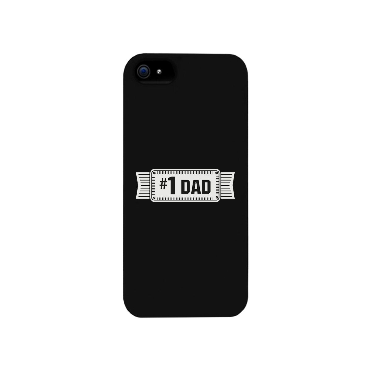 A sleek black phone case featuring '#1 Dad' design, showcasing its durable hard plastic and rubberized grip for added protection.