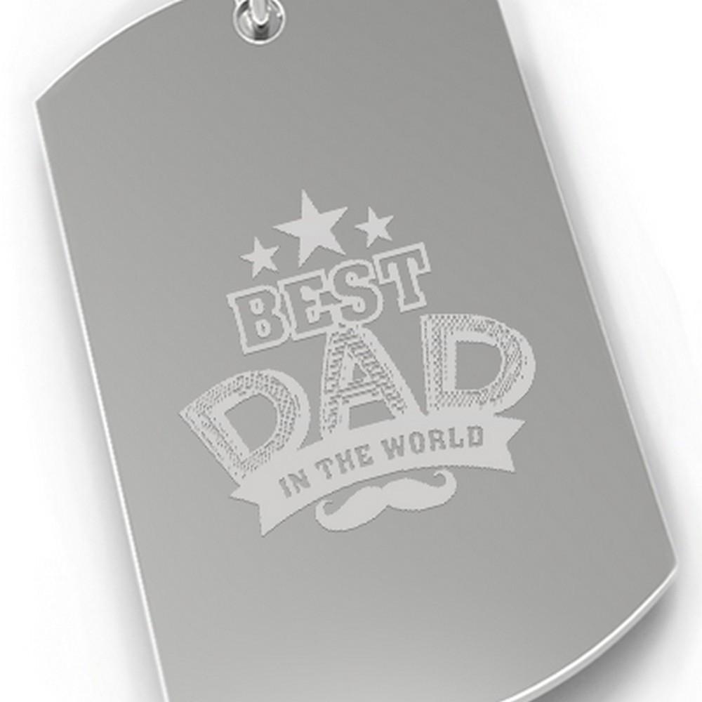 Best Dad In The World Dog Tag Style Key Chain, nickel plated with engraved design, perfect gift for Father's Day.