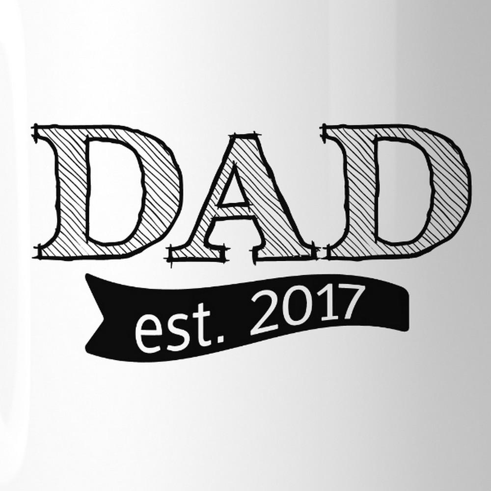 Dad Est 2017 white coffee mug with unique design, perfect for Father's Day gifts, showcasing a ceramic finish and printed on both sides.