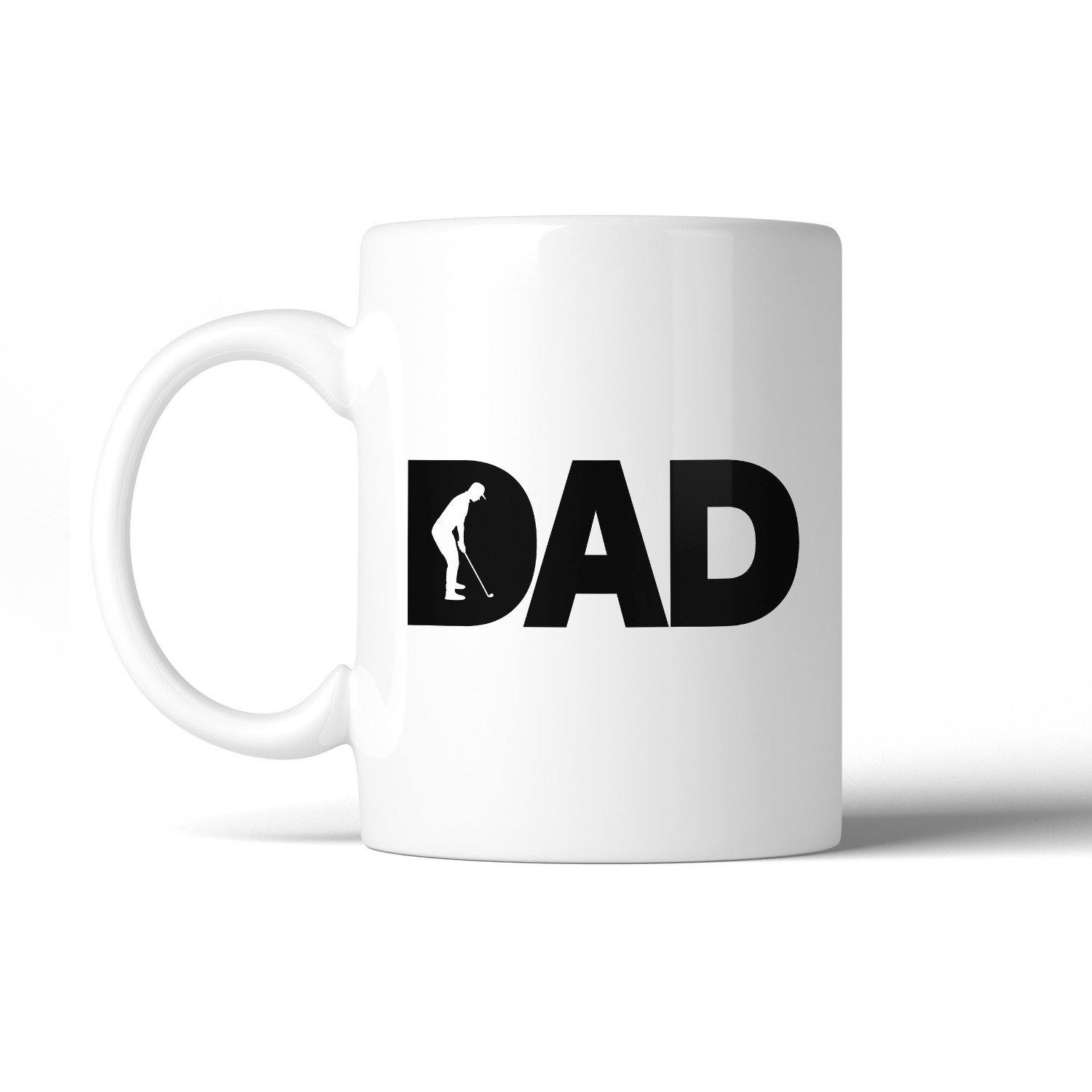 A white ceramic coffee mug featuring a funny golf-themed design, perfect for Father's Day gifts, showcasing a humorous message for golf lovers.