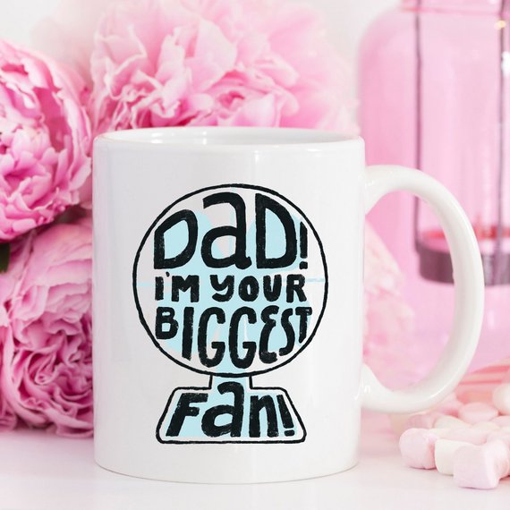 A high-quality white ceramic mug with a funny design, perfect for Father's Day gifts, showcasing vibrant colors and printed on both sides.