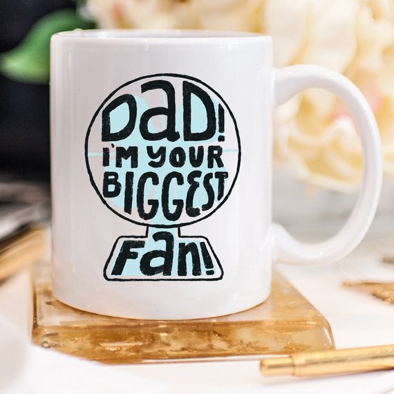 A high-quality white ceramic mug with a funny design, perfect for Father's Day gifts, showcasing vibrant colors and printed on both sides.