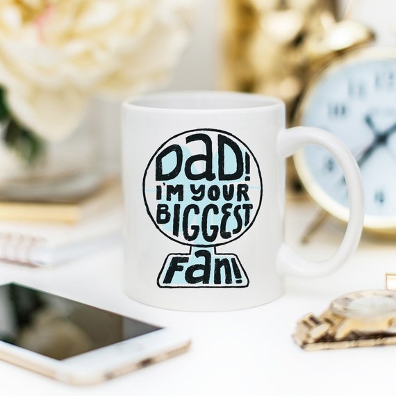 A high-quality white ceramic mug with a funny design, perfect for Father's Day gifts, showcasing vibrant colors and printed on both sides.