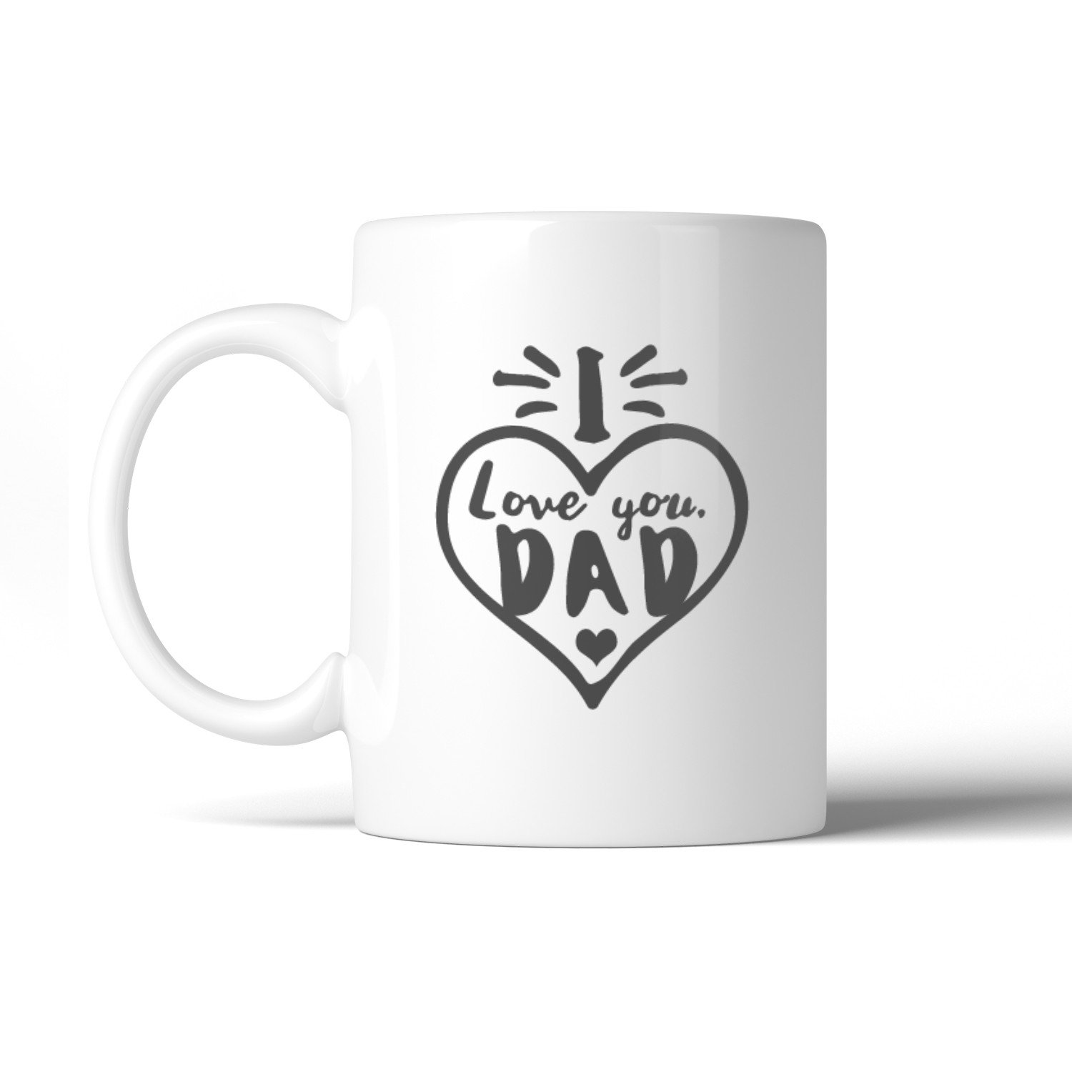 I Love You Dad Heart Ceramic Mug featuring a heart design, perfect for Father's Day gifts, shown against a neutral background.