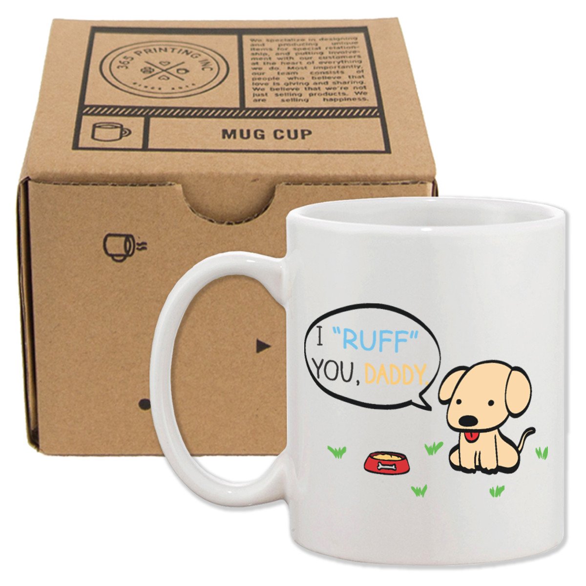 Ceramic I Ruff You Daddy mug with a playful design, perfect for Father's Day gifts, featuring a large C-shaped handle.