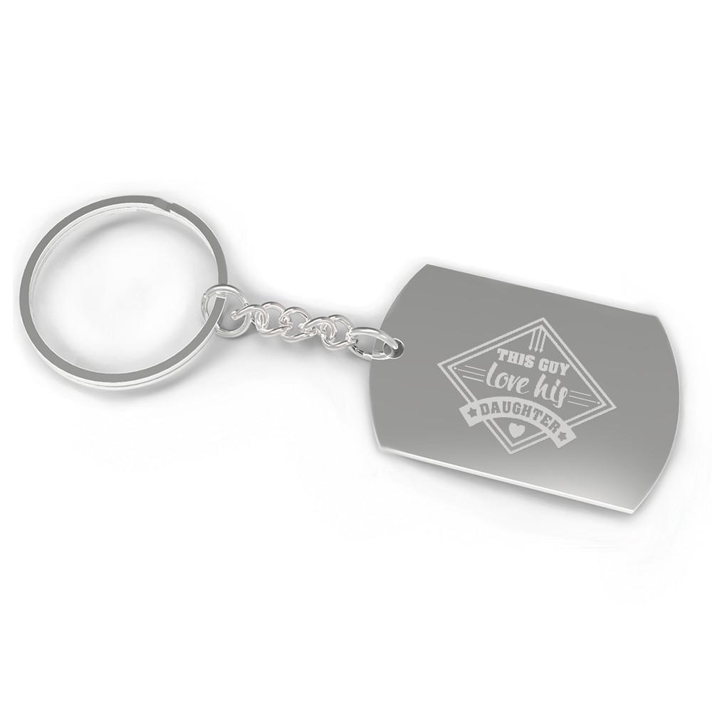 A collection of unique nickel plated key chains designed for Father's Day gifts, featuring Dog Tag, Split Heart, and Full Heart styles, engraved with love.