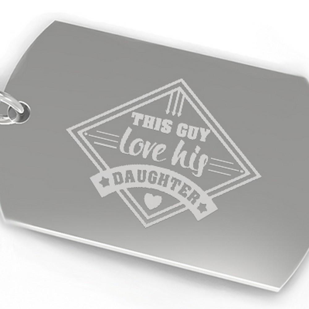 A collection of unique nickel plated key chains designed for Father's Day gifts, featuring Dog Tag, Split Heart, and Full Heart styles, engraved with love.