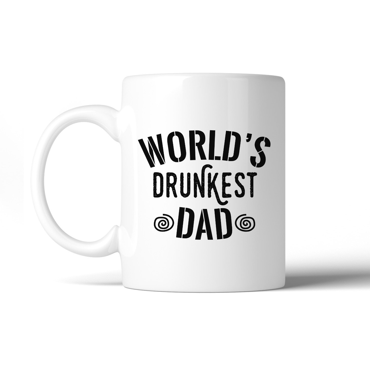 World's Drunkest Dad Funny Design Coffee Mug, white ceramic with humorous graphics, perfect for Father's Day gifts.