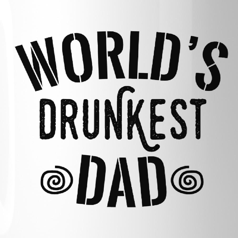 World's Drunkest Dad Funny Design Coffee Mug, white ceramic with humorous graphics, perfect for Father's Day gifts.