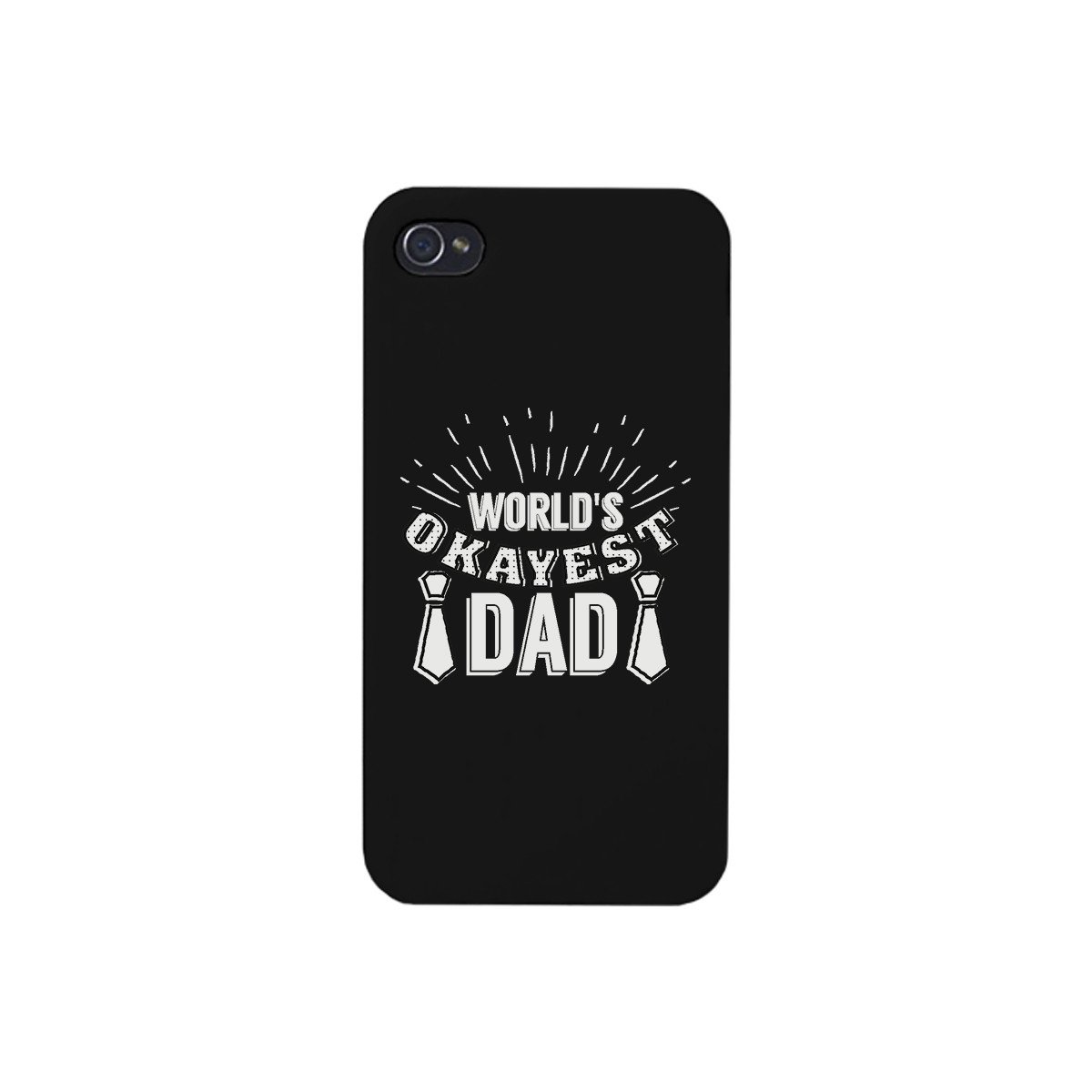 Black phone case featuring the phrase 'World's Okayest Dad' in a humorous font, designed for durability and grip.